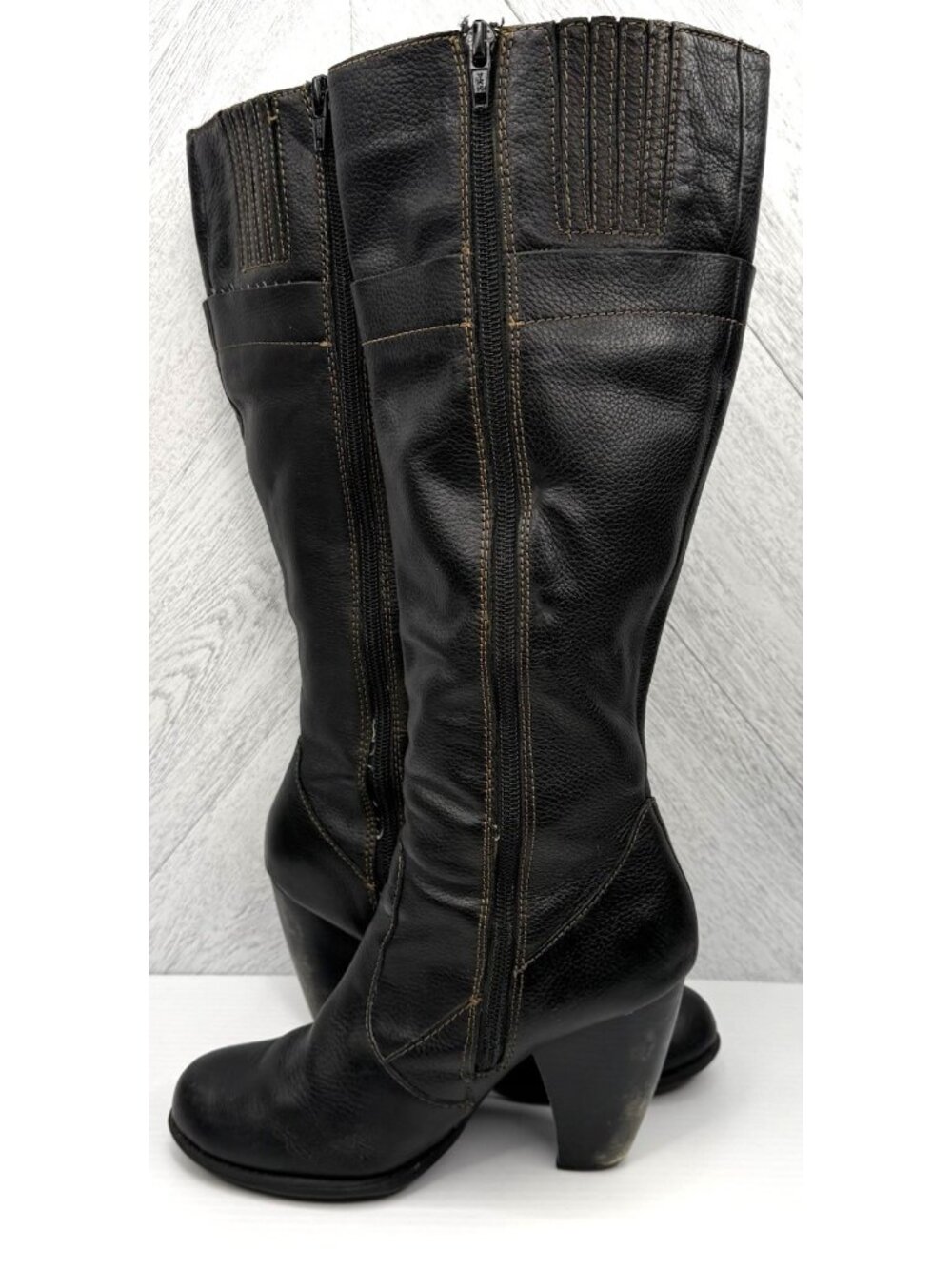 b.o.c. Knee High Boots Womens 6 Black Leather Comfort Side Zip Block Heel Y2K - Picture 4 of 15